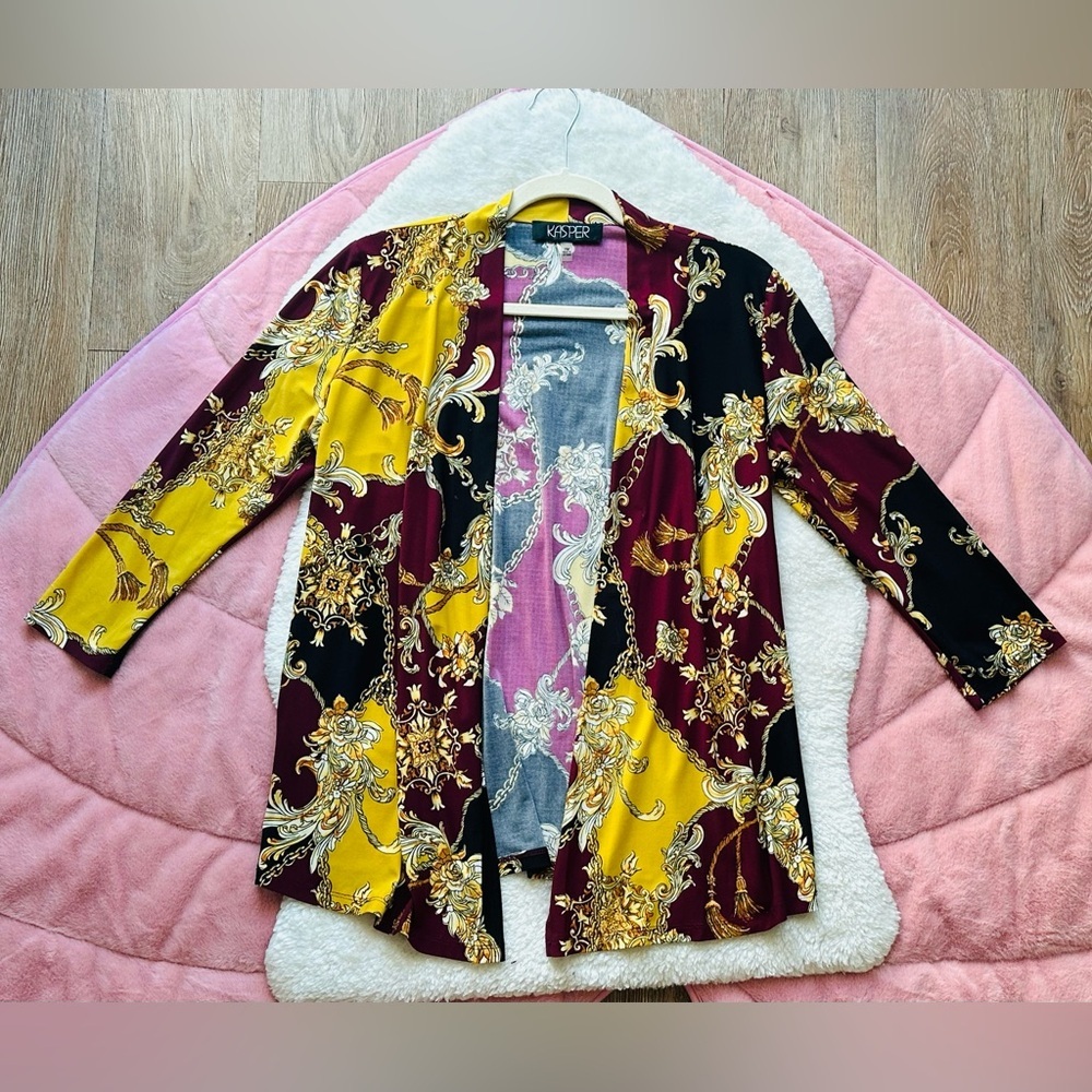 Kasper Vibrant Paisley Open Front Cardigan Shirt Size MP